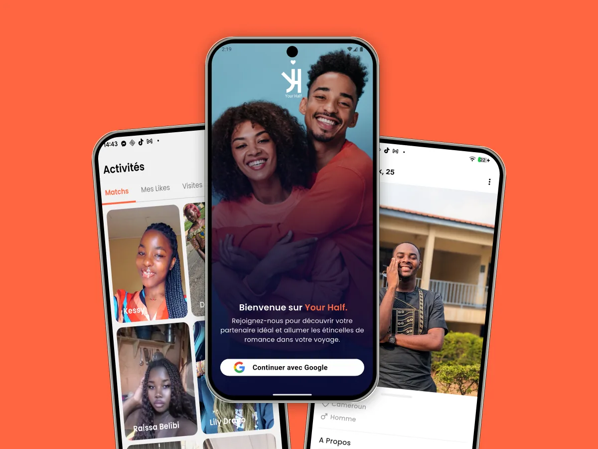 Aperçu de l'app YourHalf — rencontre en ligne