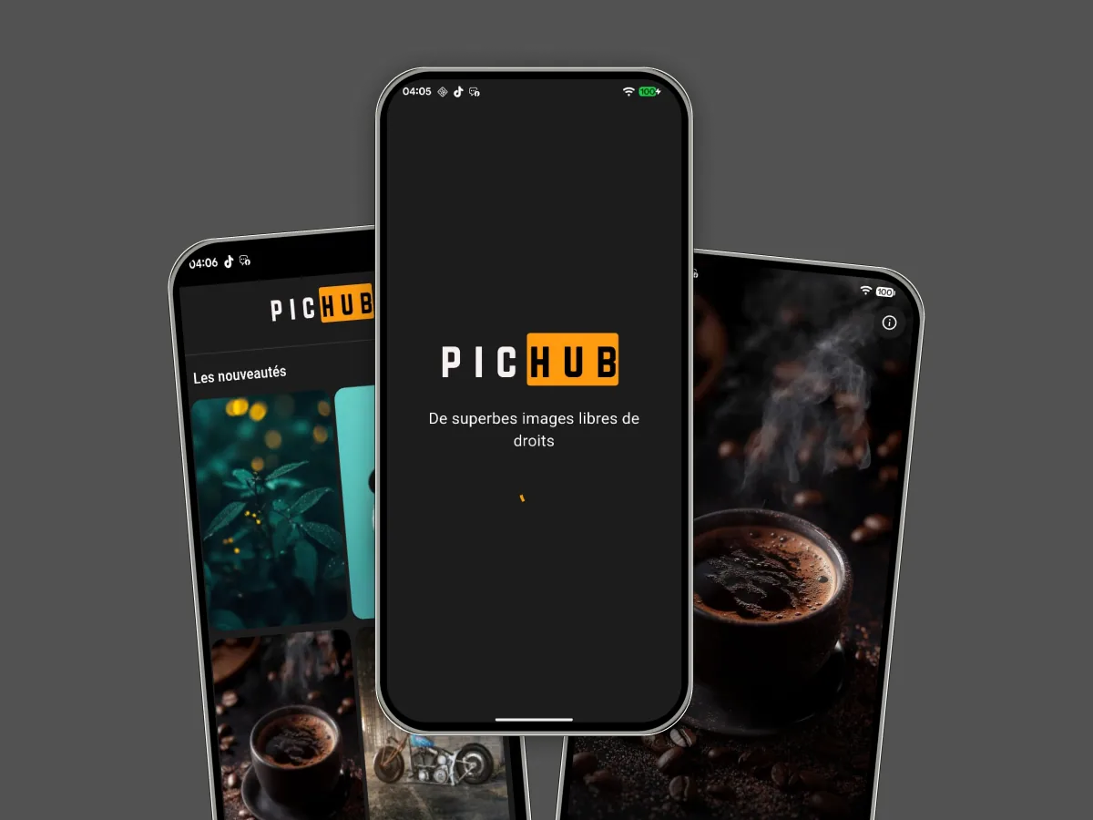 Aperçu de l'app Pichub — galerie de fonds d'écran personnalisés