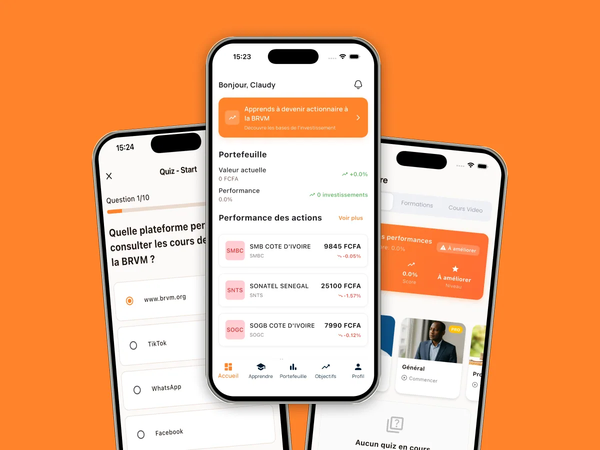 Aperçu de l'app ProBedou — apprentissage et investissement BRVM